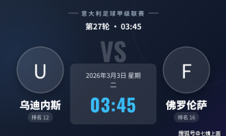 【意甲焦点】乌迪内斯VS佛罗伦萨：紫百合一周双赛显疲态，主队欲借主场止连败！